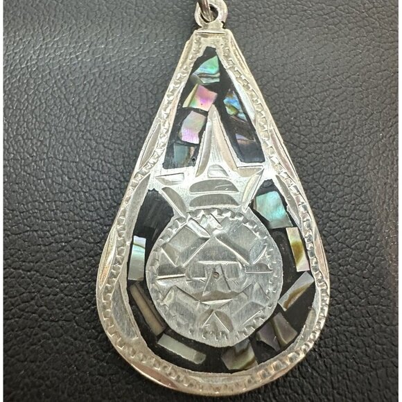 VTG Abalone Inlay Pendant 1 3/8" Teardrop‎ Shape Southwest 925 Sterling Silver - Picture 1 of 6